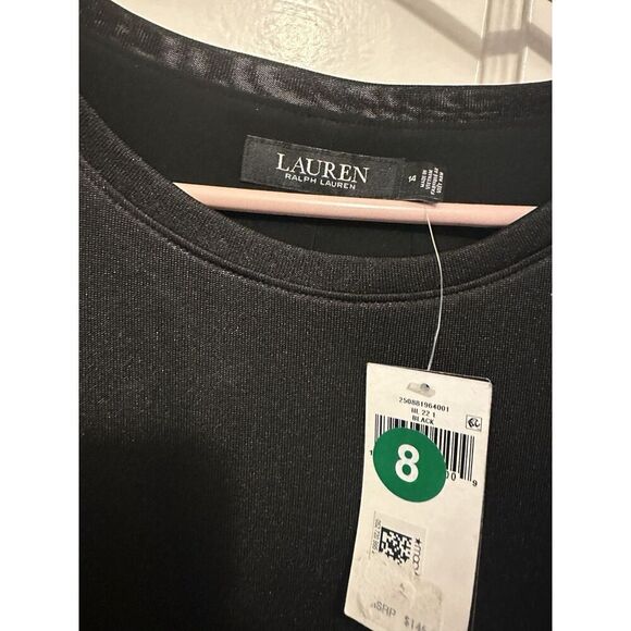 LAUREN Ralph Lauren Foil-Print Jersey Dress Sz 14 Black Label NWTs Long Sleeve - Picture 4 of 6